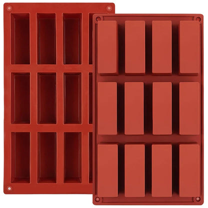 Rectangle Silicone Candy Mold - 12 Cavity Baking Mold for Chocolate Bars, Energy Bars, Cornbread, and Pudding