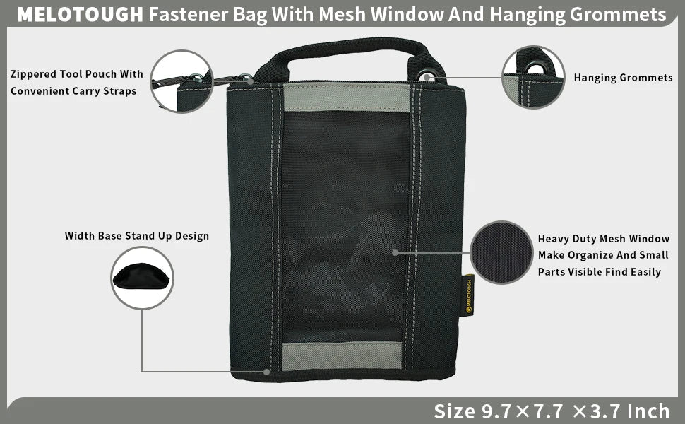 MELOTOUGH Canvas Tool Pouch | 2-Pack Zipper Bags with Mesh Window & Hanging Grommets