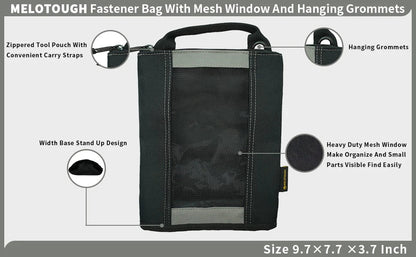 MELOTOUGH Canvas Tool Pouch | 2-Pack Zipper Bags with Mesh Window & Hanging Grommets