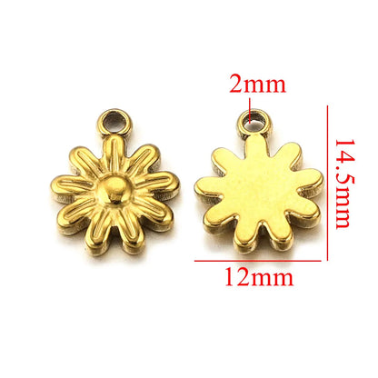 10PCS Stainless Steel Gold-Plated Sun Flower Crown Charms – DIY Necklace & Earrings Jewelry Making Accessories