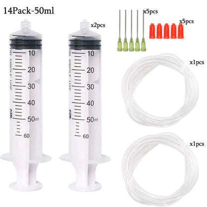 50-Pack Syringes with Blunt Tip Needles — 14G-23G with Caps for Refilling & Measuring Liquids