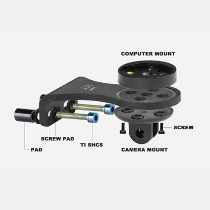 OGEVKIN Carbon Bike Stem Extension — Computer Mount Holder Rack for GPS, Cycling Computer, Camera & Light, 3K Black
