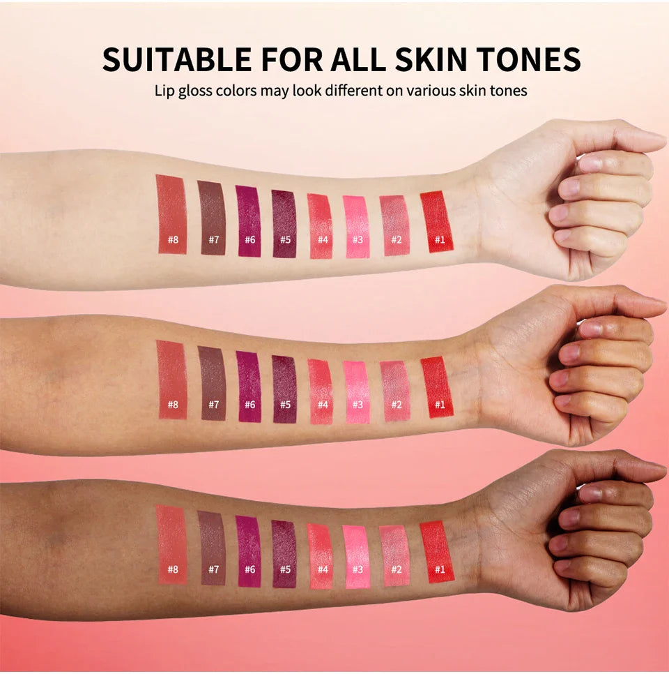Velvet Matte Lip Gloss – 8 Colors Long-Lasting, Non-Drying, Moisturizing Plumping Lipstick for All Skin Tones