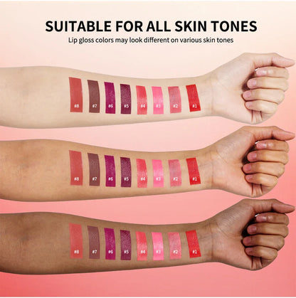 Velvet Matte Lip Gloss – 8 Colors Long-Lasting, Non-Drying, Moisturizing Plumping Lipstick for All Skin Tones