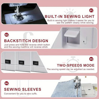 Mini Electric Sewing Machine with Foot Pedal — 12 Built-In Stitches and 42-Piece Sewing Kit