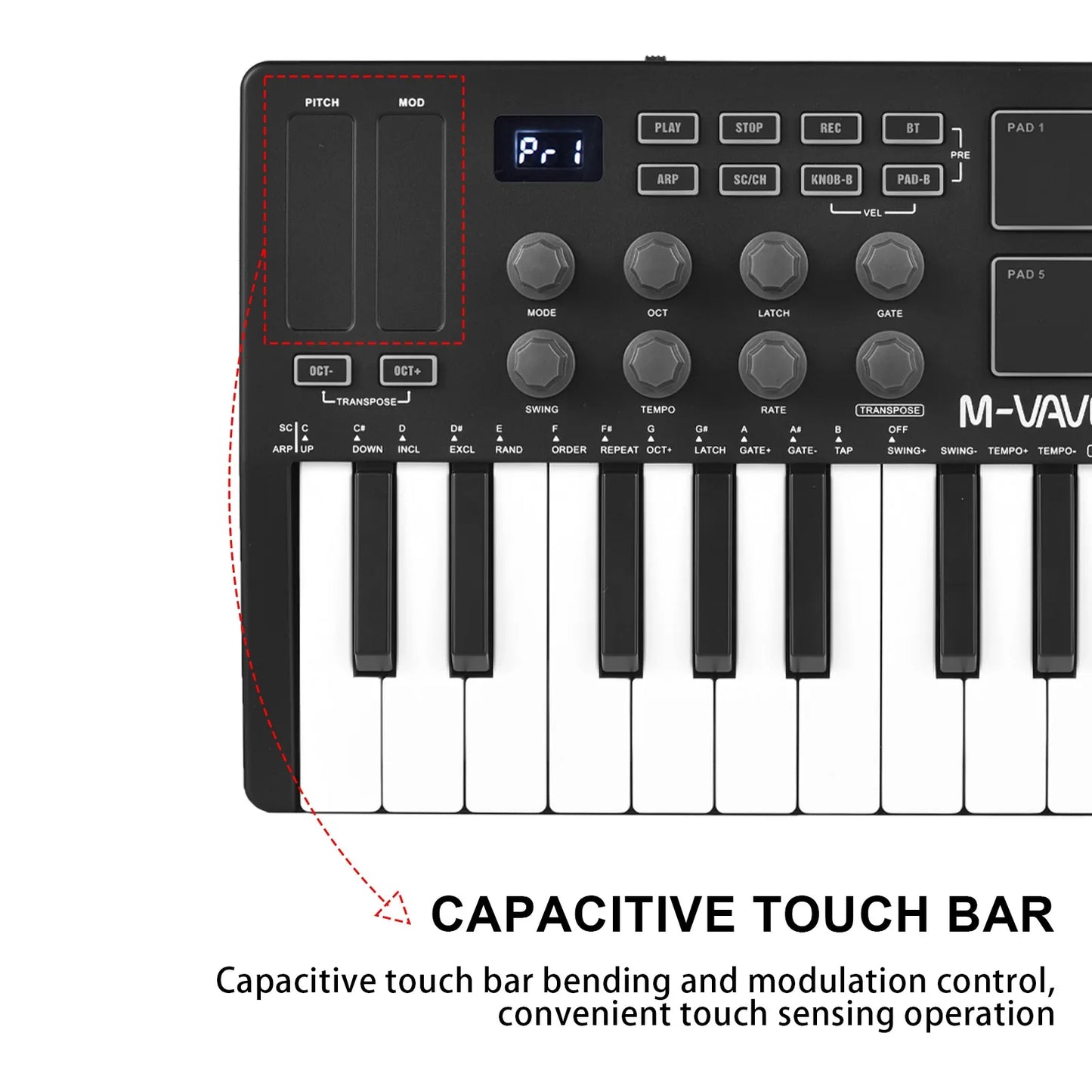 M-VAVE 25 Key MIDI Control Keyboard – Portable USB, Velocity-Sensitive Keys, 8 RGB Pads, 8 Knobs