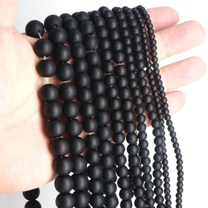 Natural Black Agate Beads – Round Frosted Stone Spacer Beads for DIY Jewelry, Bracelets & Necklace Accessories