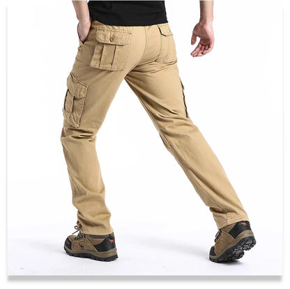 Men's Large Pocket Loose Overalls — Outdoor Sports & Tactical Jogging Pants with Elastic Waist, Pure Cotton Casual Workwear