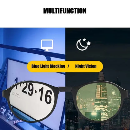 Anti-Glare Foldable Night Vision Driving Glasses – Blue Light Blocking Round Shades for Men & Women with Case