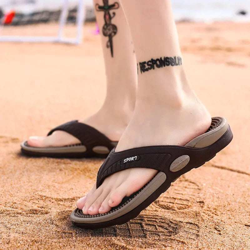 Men's Massage Flip Flops – Breathable Summer Beach Sandals, Luxury Comfort Slippers, Plus Size 46