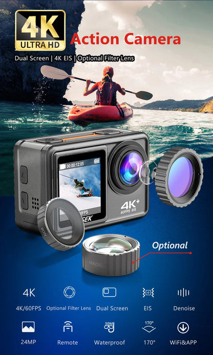 AUSEK S81TRW 5K Action Camera – 4K60FPS, 48MP, EIS, 5X Zoom, 1080P Webcam, Wi-Fi Vlog Sports Cam with Remote & Optional Filters