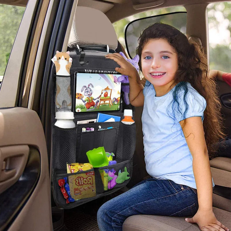 Car Backseat Organizer with Touch Screen Tablet Holder – Auto Storage Pockets and Seat Back Protectors – Car Accessories