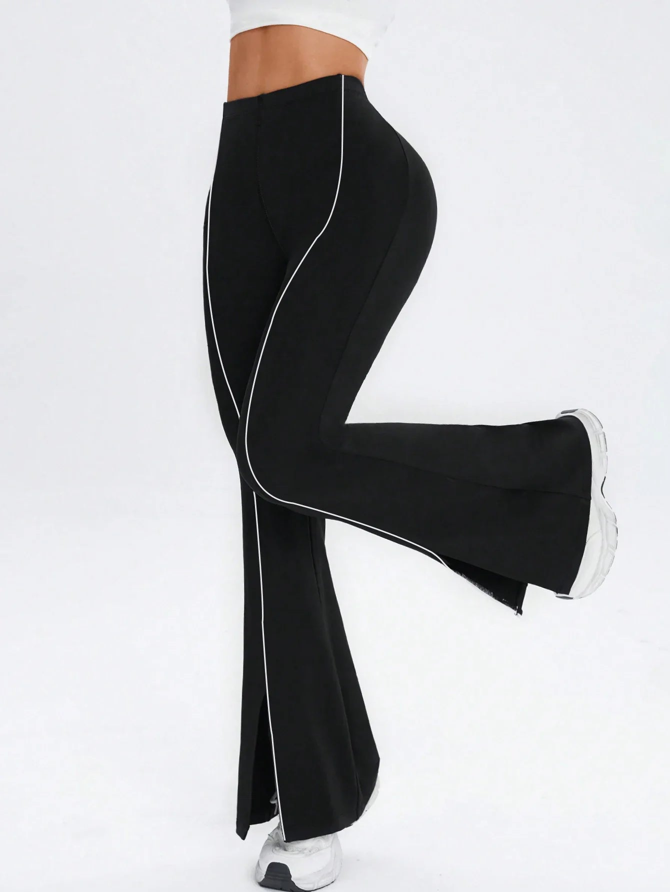 Women’s High Waisted Flared Yoga Pants – Slim Fit Split Hem, High Elasticity Hip Lift Wide Leg Fitness & Running Trousers