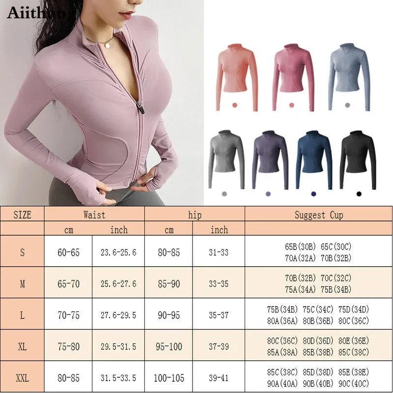 Performance & Style: Aiithuug Women's Full Zip-up Yoga Sports Jacket - Slim Fit Lightweight with Thumb Holes for Workout and Running