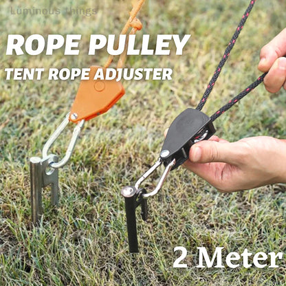 Camping Tent Reflective Windproof Rope – Adjustable Lanyard with Buckle & Pulley for Outdoor Equipment