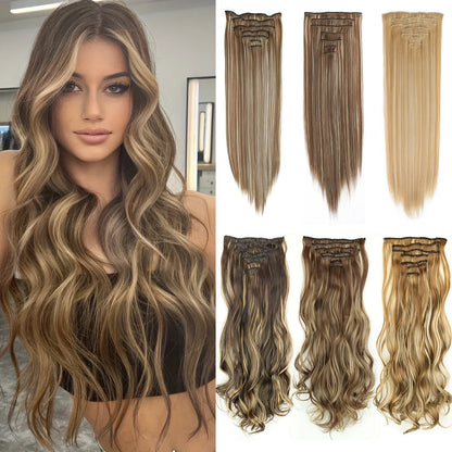 Women’s 7Pcs Hair Extensions with 16 Clips – Natural Black Straight Ombre Hairpiece