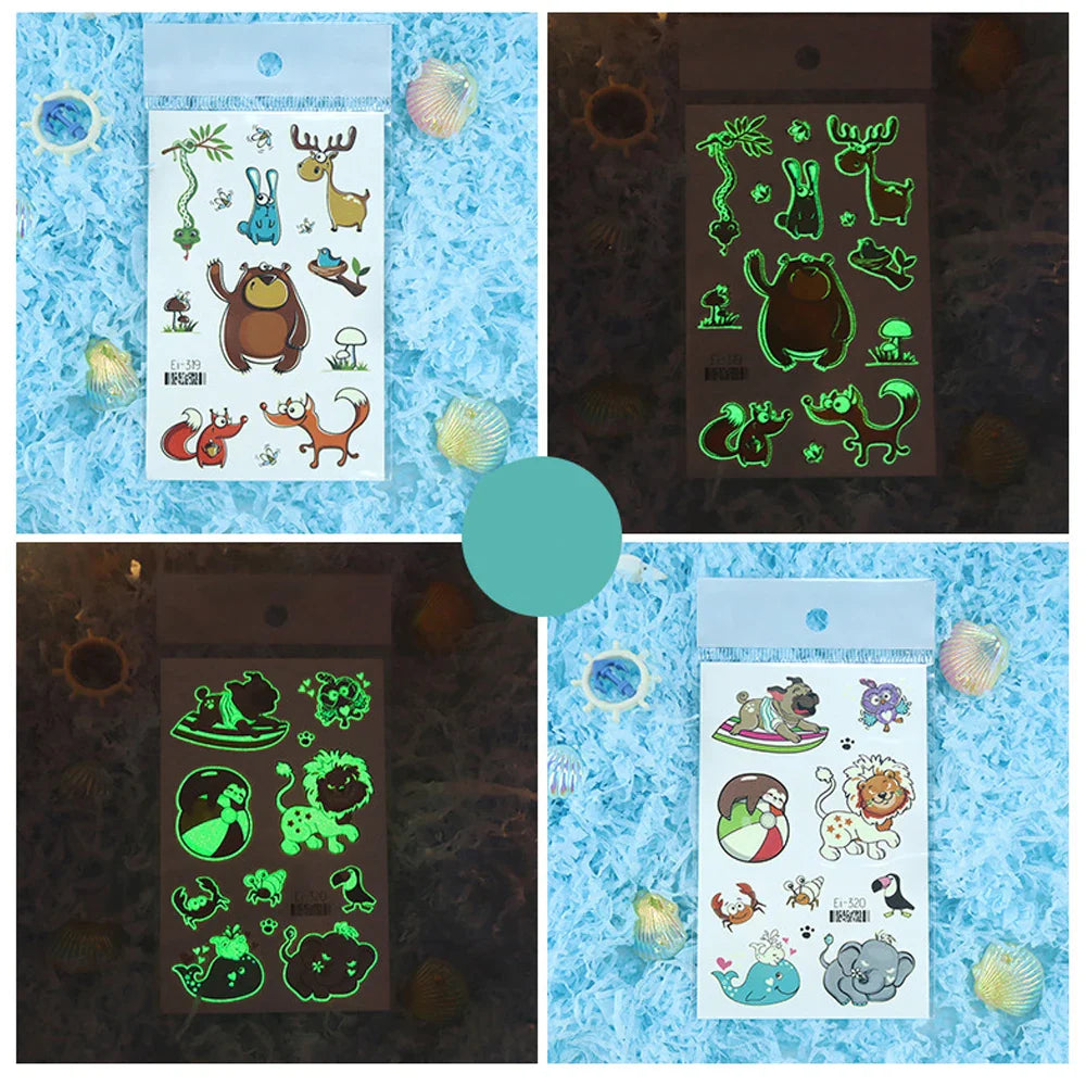 10-Piece Luminous Dinosaur & Animal Temporary Tattoos – Glow-in-the-Dark Waterproof Stickers for Kids, Arm & Body Art