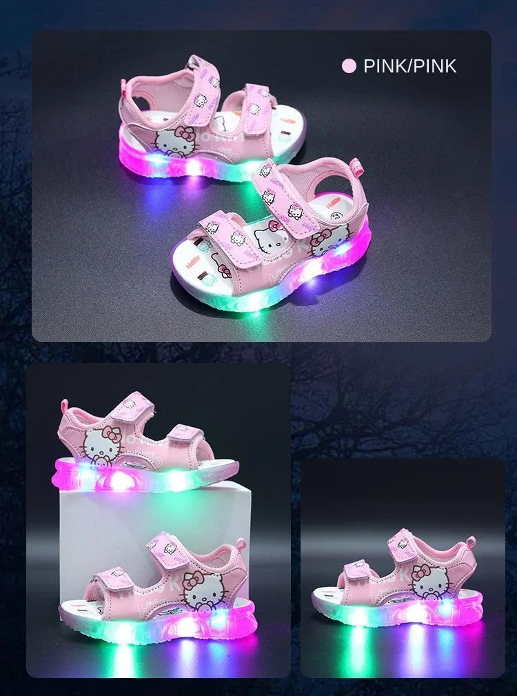 2024 Summer Baby Girls LED Hello Kitty Sandals — Cute Anti-Slip Beach & Outdoor Shoes