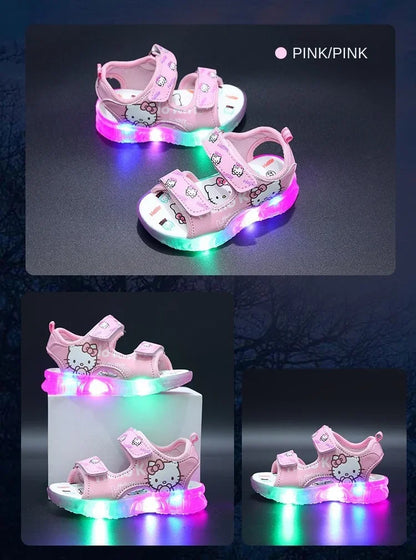 2024 Summer Baby Girls LED Hello Kitty Sandals — Cute Anti-Slip Beach & Outdoor Shoes