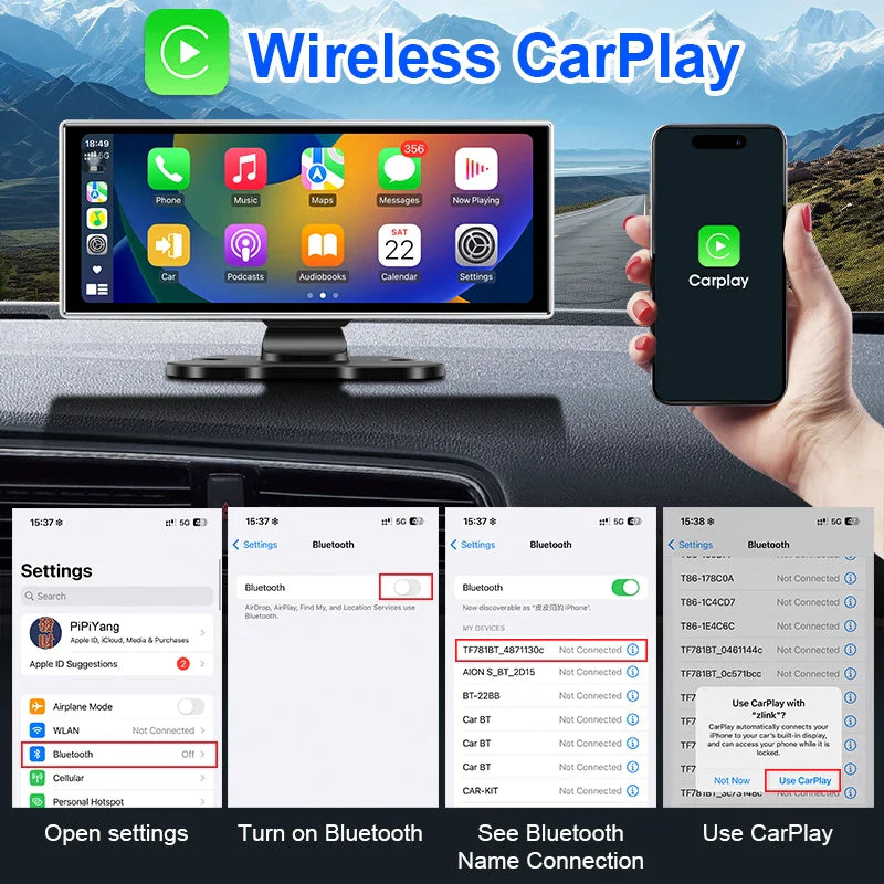11.26" 4K Car DVR Dash Cam — Wireless CarPlay & Android Auto, Dual Lens Video Recorder with AI Screen, GPS Navigation, HD Dashboard Monitor