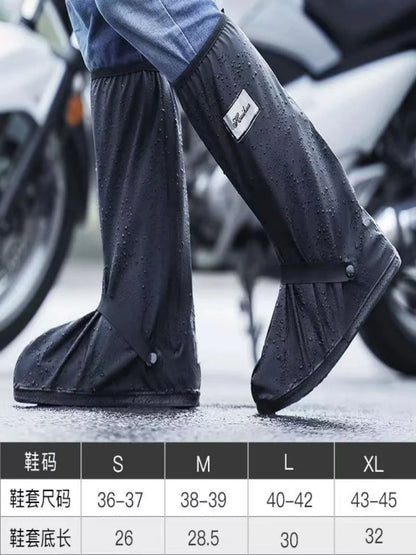 Black Waterproof Rain Boot Covers – High-Top Shoe Covers with Reflector for Motorcycle, Bike & Outdoor Use (Men & Women)