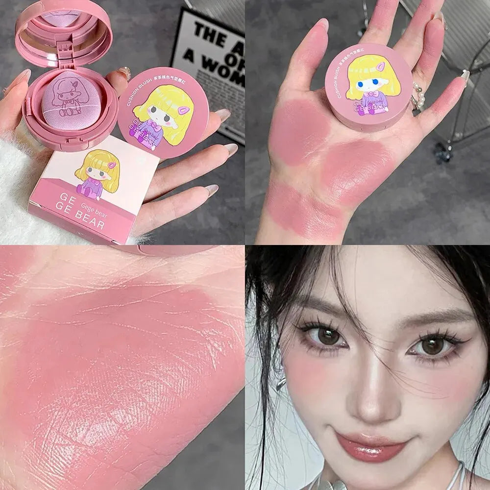Gege Bear Cushion Blush with Powder Puff – Long-Lasting Blendable Cream Blusher Makeup