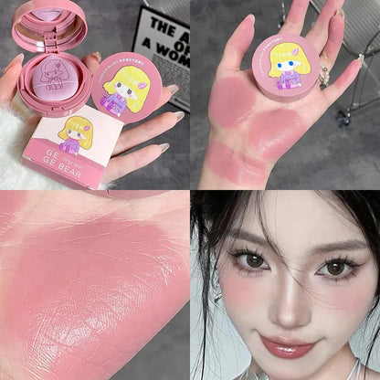 Gege Bear Cushion Blush with Powder Puff – Long-Lasting Blendable Cream Blusher Makeup