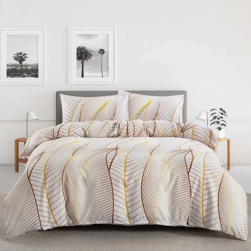 Grey Feather Duvet Cover Set – Full/Queen Boho Bird Plume Luxury Soft Reversible Comforter for Kids & Teens