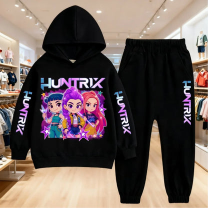 2025 KPop Demon Hunters Kids Hoodie Set – 2-Piece Boys and Girls Tracksuit with Sweatshirt and Pants, Autumn Clothing