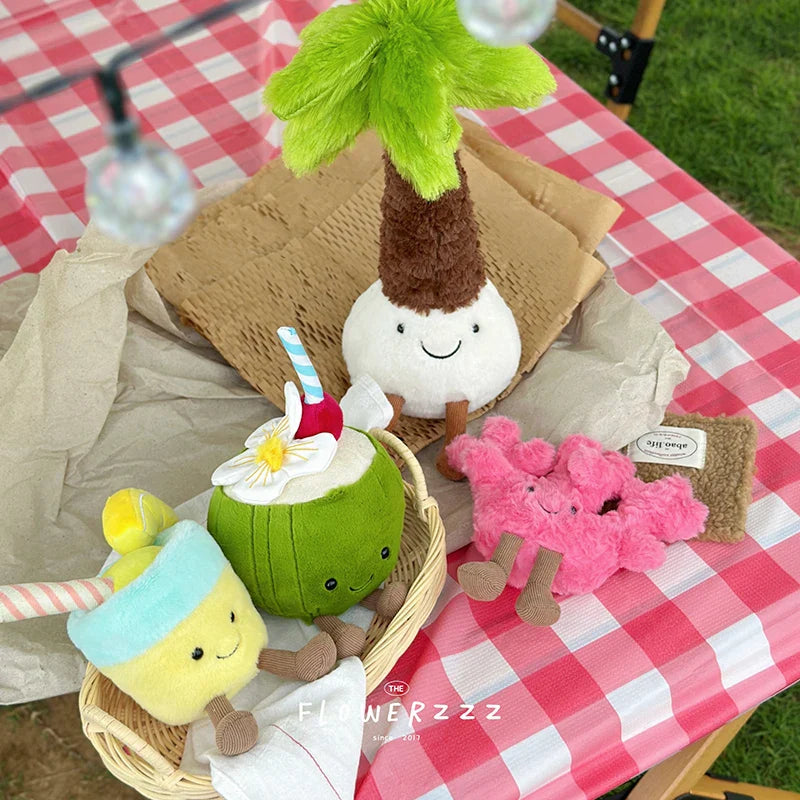 JELLYCAT Lemonade Coconut Plush – Soft Palm Tree & Red Coral Plush Toy, Cartoon Doll for Home Decor & Christmas Gifts