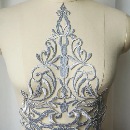 Silver Baroque Sequin Flower Applique – Embroidered Iron-On Patch for Wedding & DIY Crafts