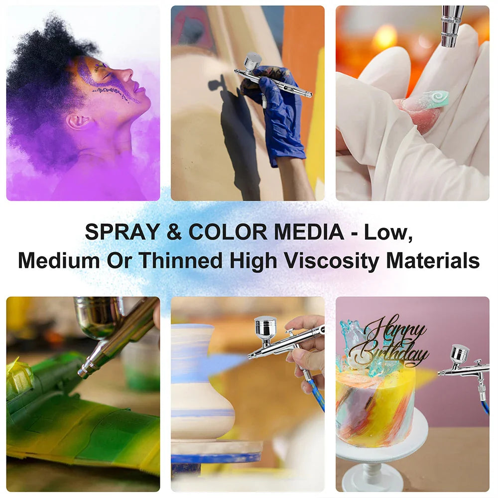 Dual-Action Gravity Airbrush Kit with 0.2/0.3/0.5mm Needles, 7/20/40cc Cups & Cleaning Tools for Makeup, Nail Art, Painting & Car Detailing