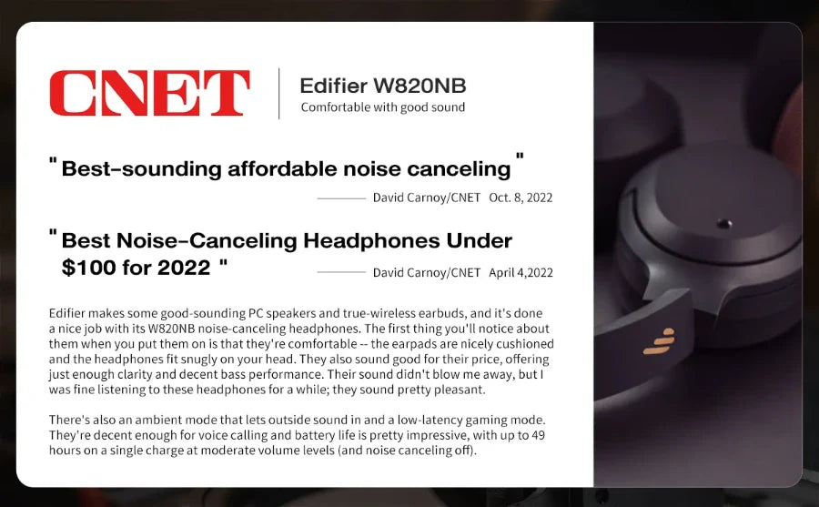 Edifier W820NB Plus Wireless Headphones – 43dB ANC, Hi-Res LDAC, 49H Playtime, Over-Ear Bluetooth Headset