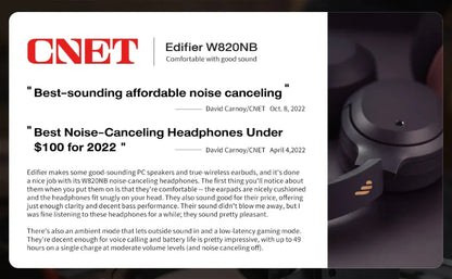 Edifier W820NB Plus Wireless Headphones – 43dB ANC, Hi-Res LDAC, 49H Playtime, Over-Ear Bluetooth Headset