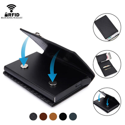 RFID Carbon Fiber Card Holder Wallet: Slim Thin Metal Leather Mini Wallet for Men - Black Purse, New Design
