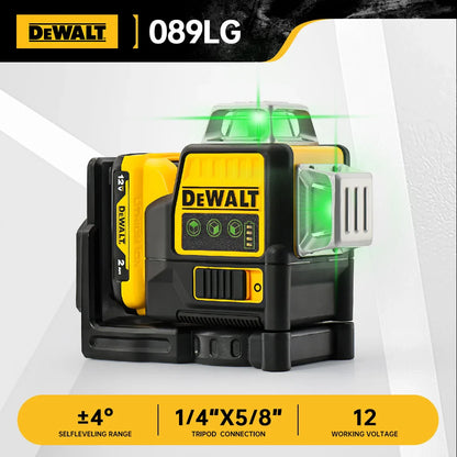 Dewalt DW089LG Laser Level – 12-Line 360° Vertical Laser with 12V Lithium Battery for Outdoor Use