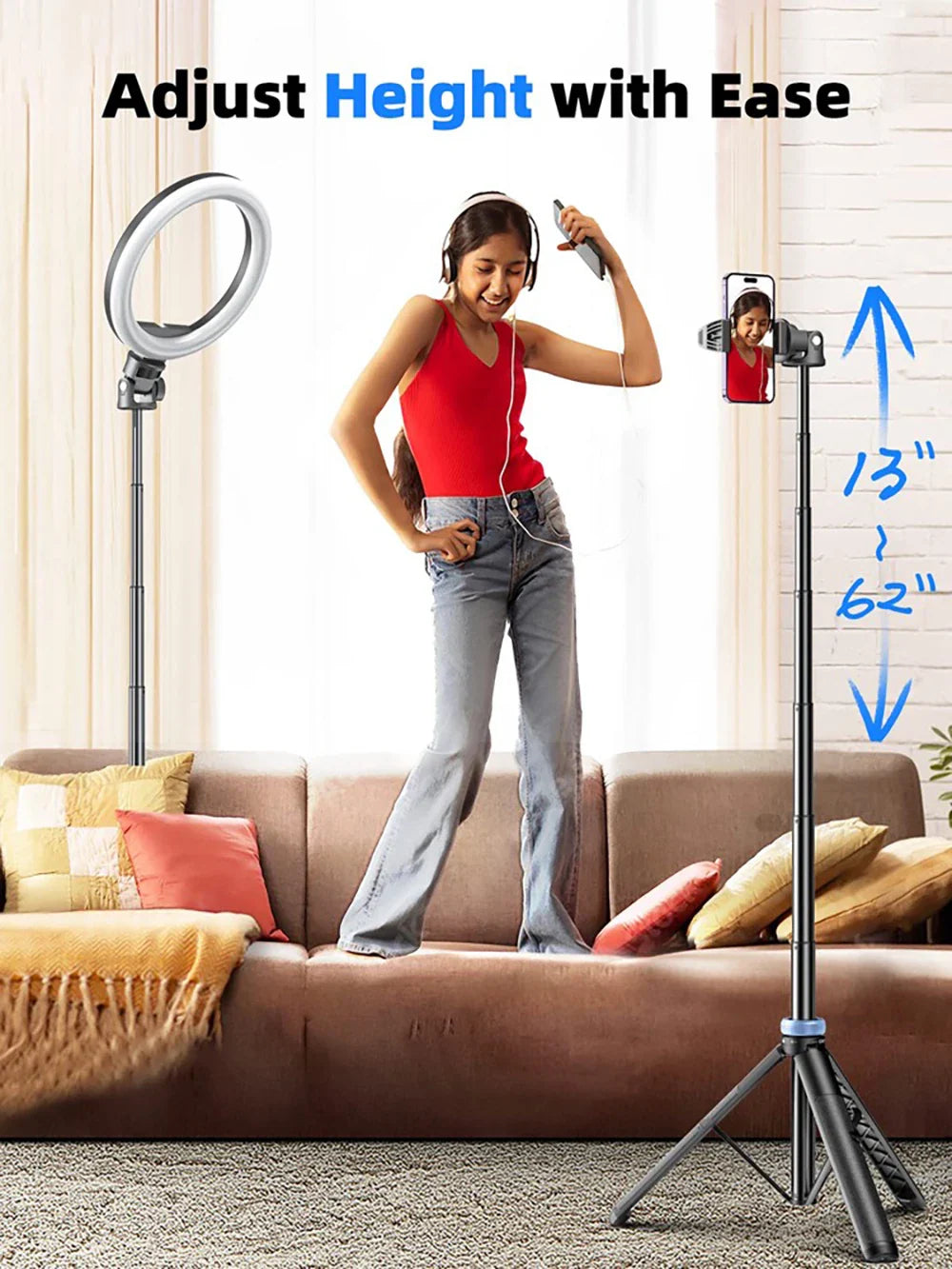 Selfie Stick Tripod for iPhone 15-12, Pro Max, Samsung & GoPro – Lightweight with Wireless Bluetooth Remote & Tripod Stand