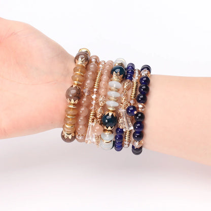 Bohemian Stackable Bead Bracelets for Women - Multilayered Pendant Charm Stretch Bangles