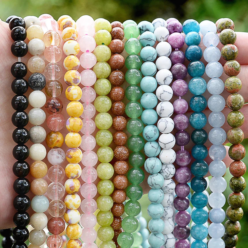 Natural Stone Round Beads 4-12mm Tiger Eye Lava Turquoise Jade for DIY Jewelry Making Bracelet Craft Supplies