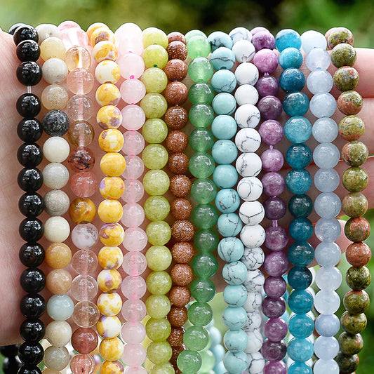 Natural Stone Round Beads 4-12mm Tiger Eye Lava Turquoise Jade for DIY Jewelry Making Bracelet Craft Supplies