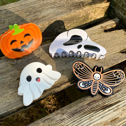AENSOA Halloween Hairpin | Pumpkin, Skull, Butterfly & Ghost Acrylic Shark Clip for Women