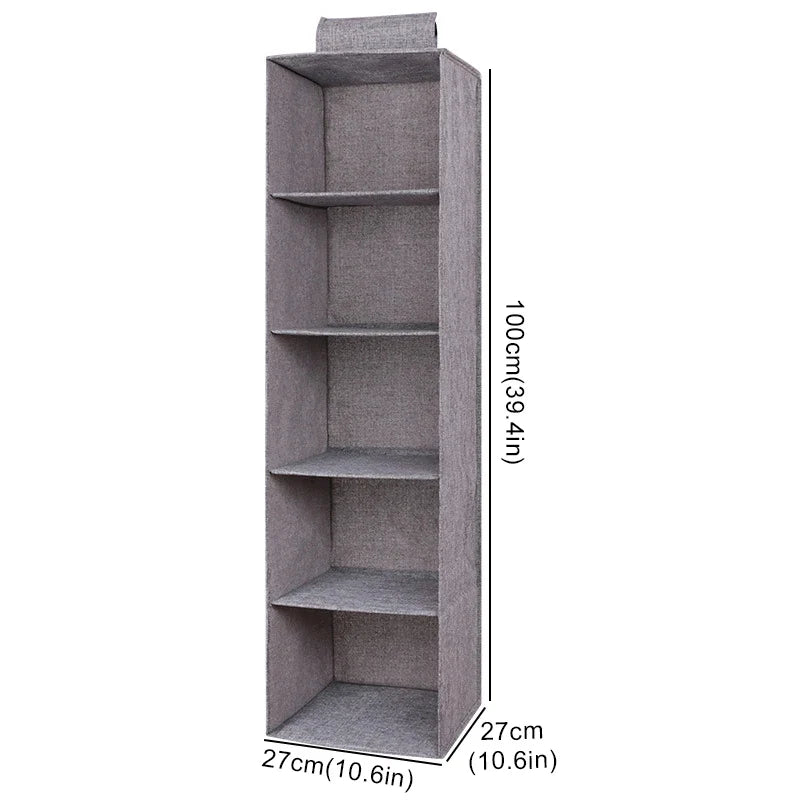 Cotton Linen Hanging Storage Bag with Drawers — Collapsible Wardrobe Organizer Box and Clothes Holder Shelves
