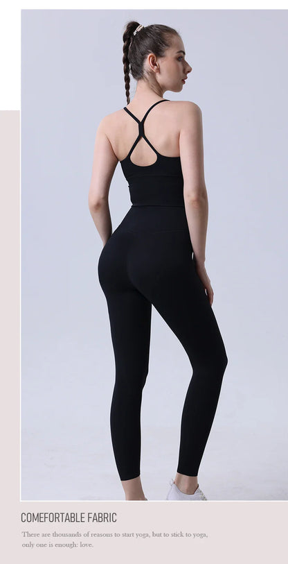 2-Piece Women’s Yoga Tracksuit – Athletic Pilates Fitness Set with Push-Up Sports Bra & Leggings for Gym Workout
