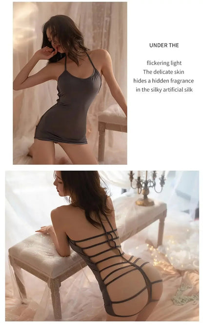 See-Through Mini Dress — Sexy Lace Lingerie, Transparent Women’s Suspender Dress for Night Club & Erotic Wear