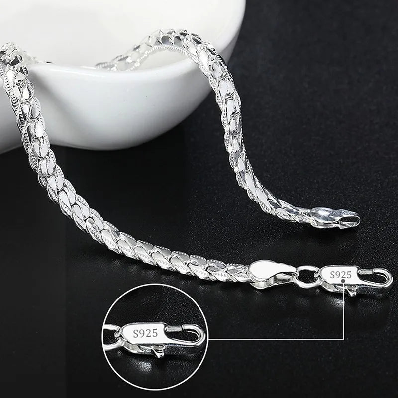 Hot Sale 925 Sterling Silver Solid Chain Bracelet — Charm Fashion Jewelry for Women & Men, Party, Wedding Gift