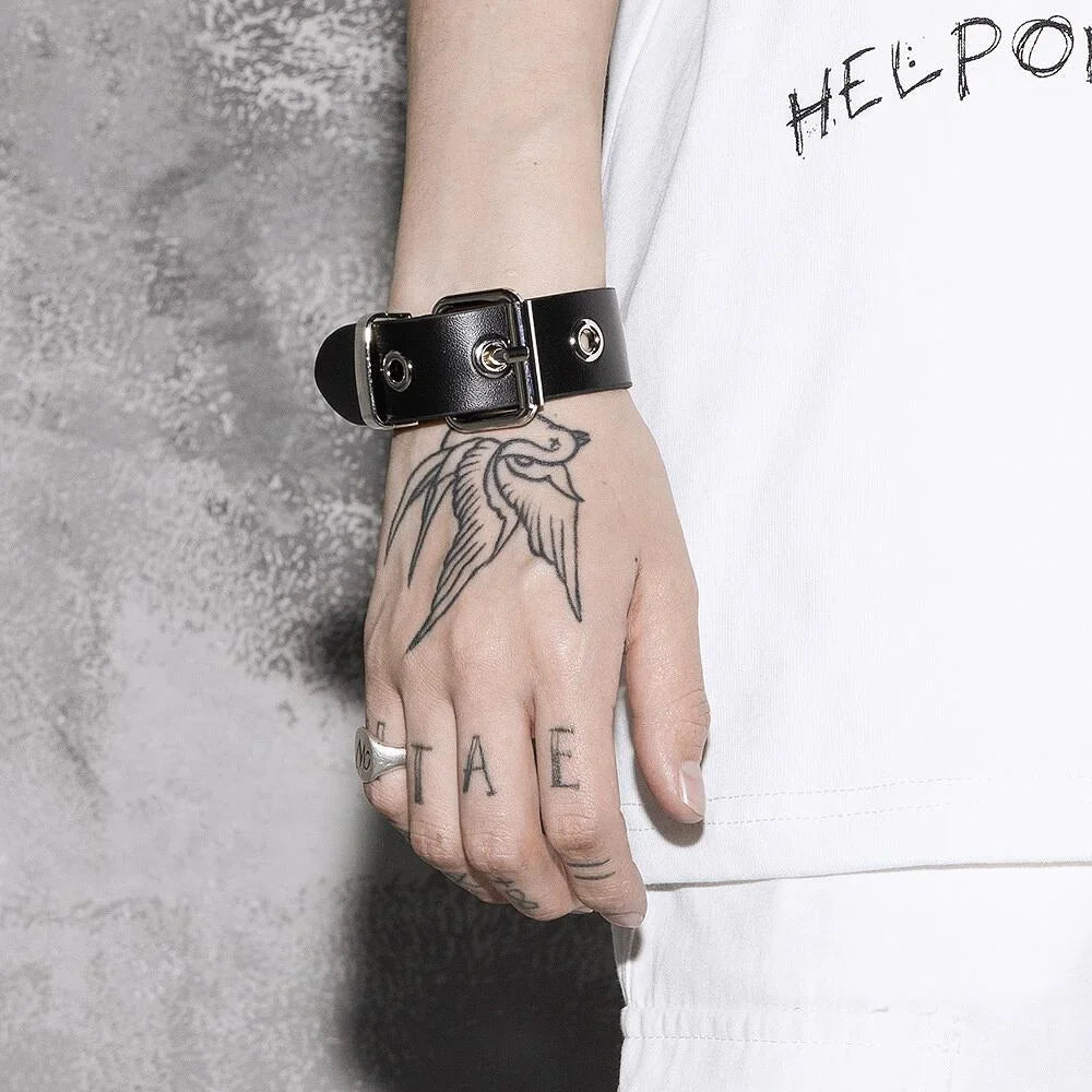 2024 Punk Cool Adjustable PU Bracelet for Men & Women – Vintage Gothic, Hip Hop, Rock, Kpop Dancer Jewelry Accessories