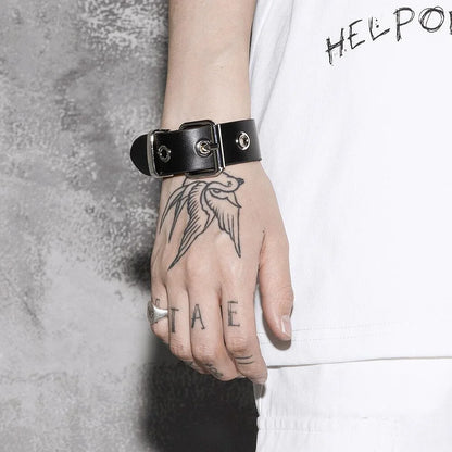2024 Punk Cool Adjustable PU Bracelet for Men & Women – Vintage Gothic, Hip Hop, Rock, Kpop Dancer Jewelry Accessories