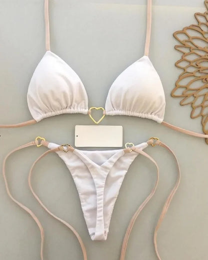 Women’s Sexy Halter Triangle Bikini Set – Solid Color Brazilian Thong Two-Piece Swimsuit