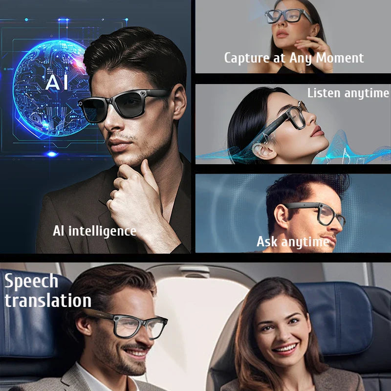 LIGE AI Smart Glasses — 8MP Camera, Video Recording, 100+ Languages Translation, Bluetooth Call & Music for Men & Women