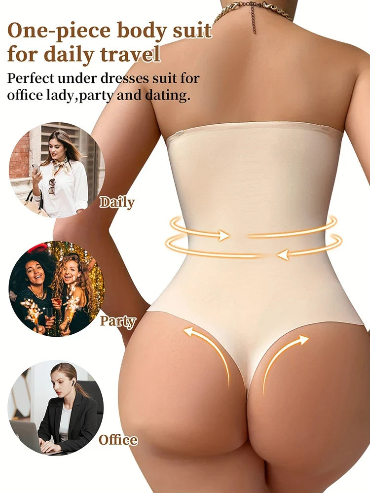Women’s Strapless Thong Bodysuit - Full-Body Tummy Control Shaper with Removable Push-Up Bust, Up to 4XL